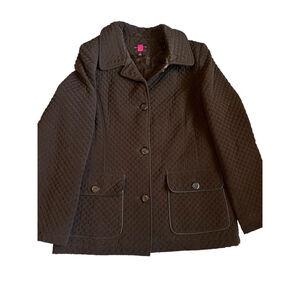 GALLERY WOMAN BROWN QUILTED JACKET SIZE SMALL POPPER FASTENED FRONT POCKETS